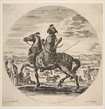 A Moorish horseman facing the left, standing and seated Turks in the middle ground, an..., ca. 1651. Creator: Stefano della Bella.