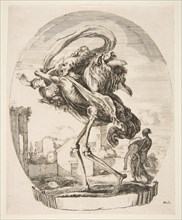 Death carrying off a woman, from 'The five deaths' (Les cinq Morts), ca. 1648. Creator: Stefano della Bella.