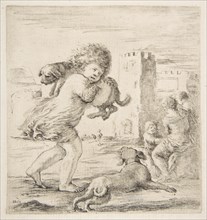 Child Carrying a Puppy on his Shoulder, ca. 1662. Creator: Stefano della Bella.