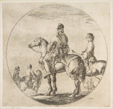 Two Polish horsemen with their horses facing left, from 'Figures on Horseback' (Cavali..., ca. 1651. Creator: Stefano della Bella.
