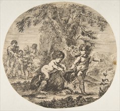 A child and a satyr child playing with a goat, ca. 1657. Creator: Stefano della Bella.