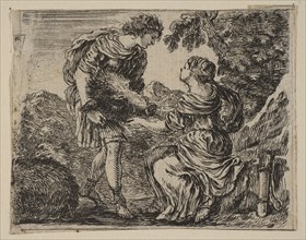 Meleager and Atalanta, from 'Game of Mythology' (Jeu de la Mythologie), 1644. Creator: Stefano della Bella.