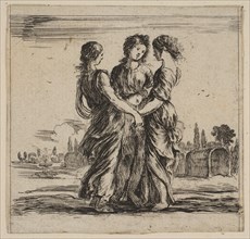 The three graces, from 'Game of Mythology' (Jeu de la Mythologie), 1644. Creator: Stefano della Bella.