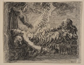 Jupiter and Danäe, from 'Game of Mythology' (Jeu de la Mythologie), 1644. Creator: Stefano della Bella.