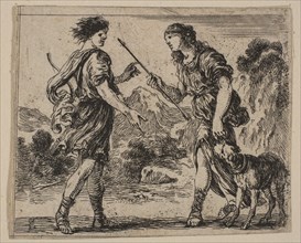 Cephalus and Procris, from 'Game of Mythology' (Jeu de la Mythologie), 1644. Creator: Stefano della Bella.
