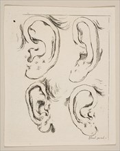 Plate 5: four ears, from 'The Book for Learning to Draw' (Livre pour apprendre à dessi..., ca. 1649. Creator: Stefano della Bella.