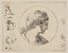 Plate 4: Head of a Woman in Profile, from 'Second collection of various doodles and et..., ca. 1646. Creator: Stefano della Bella.