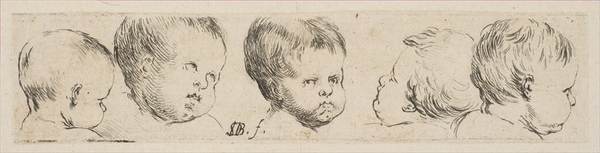 Plate 10: Five Heads of Children, from 'Collection of various doodles and etching proo..., ca. 1646. Creator: Stefano della Bella.