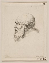 Head of a Bald and Bearded Old Man in Profile, from 'Various heads and figures' (Diverses ..., 1650. Creator: Stefano della Bella.