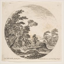 Plate 3: a gale in the forest, two horsemen wrapped in their cloaks, with the wind blo..., ca. 1646. Creator: Stefano della Bella.
