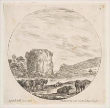 Plate 13: ruins of a temple in a Roman landscape, from 'Roman landscapes and ruins'
