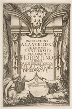 Frontispiece for the Instruzione a' Cancellieri, 1635. Creator: Stefano della Bella.
