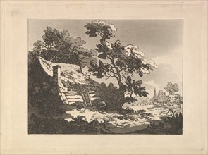 Landscape with Cottage Among Trees at Left, and a Distant Church Spire at Right, 1783-84. Creator: Thomas Rowlandson.