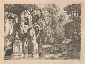 Ruins Next to a Pool in a Wooded Landscape, 1783-84. Creator: Thomas Rowlandson.