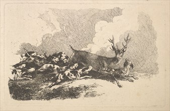 Hounds Hunting a Stag, 1784-88. Creator: Thomas Rowlandson.