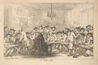 A Print Sale - A Night Auction, 1788. Creator: Thomas Rowlandson.