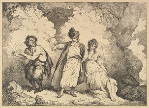 Scene from the Tempest: Caliban, Prospero and Miranda, [1783-87] reissued 1801. Creator: Thomas Rowlandson.