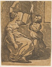 A Sybil reading facing right, ca. 1517-18. Creator: Ugo da Carpi.