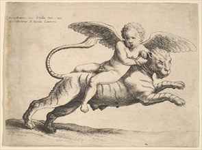 Cupid on a tiger, 1652. Creator: Wenceslaus Hollar.