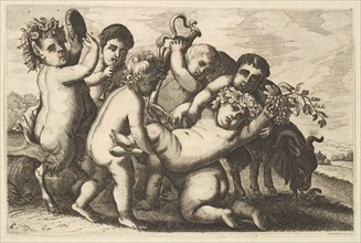 Five boys, two satyrs, and a goat