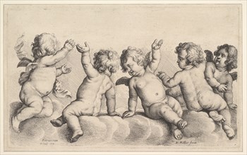 Three Cherubs and Two Boys on Clouds, 1620-77. Creator: Wenceslaus Hollar.