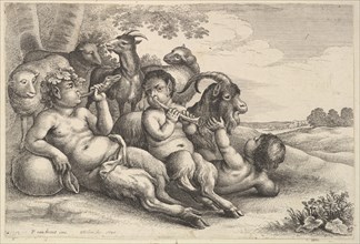 Two young satyrs and a boy, 1647. Creator: Wenceslaus Hollar.