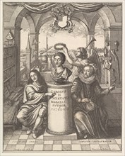 The Royal Society, frontispiece to Thomas Sprat, "The History of the Royal Society of Lond..., 1667. Creator: Wenceslaus Hollar.