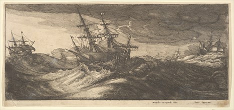 Warship and a spouting whale, 1665. Creator: Wenceslaus Hollar.