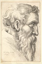 Bearded old man in profile to right, 1645. Creator: Wenceslaus Hollar.