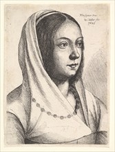 Young woman with a scarf on her head, after Bonsignori, 1645. Creator: Wenceslaus Hollar.