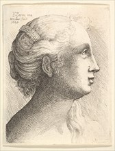 Head of a young woman in profile to right, 1645. Creator: Wenceslaus Hollar.