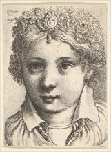Head of a young girl wearing a jeweled headdress, ca. 1645. Creator: Wenceslaus Hollar.