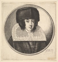 Woman with stiff lace collar and flat-crowned fur hat, 1645. Creator: Wenceslaus Hollar.