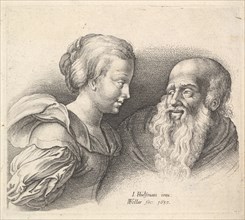 An Old Man and a Girl, after Hulsman, 1635. Creator: Wenceslaus Hollar.