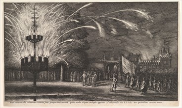 Fireworks at Hemissem, 1625-77. Creator: Wenceslaus Hollar.