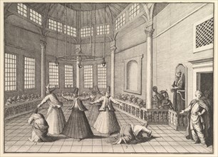 The Inside of a Mosque, the Dervishes Dancing (Aubry de La Mottraye's "Travels througho..., 1723-24. Creator: William Hogarth.