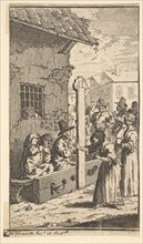 Hudibras in Tribulation (Seventeen Small Illustrations for Samuel Butler's Hudibras, no..., 1721-26. Creator: William Hogarth.