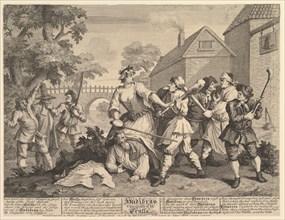 Hudibras Vanquished by Trulla (Twelve Large Illustrations for Samuel Butler's ..., February 1725-26. Creator: William Hogarth.