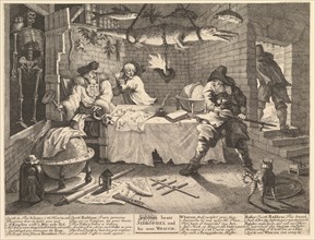 Hudibras beats Sidrophel and his man Whacum (Twelve Large Illustrations for Sa..., February 1725-26. Creator: William Hogarth.