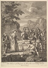 The Funeral of Chrystom & Marcella vindicating herself (Six Illustrations for Don..., 1756 or after. Creator: William Hogarth.