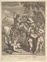 Don Quixote Releases the Galley Slaves (Six Illustrations for Don Quixote), 1756 or after. Creator: William Hogarth.