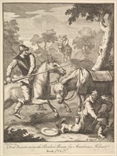 The Adventure of Mambrino's Helmet (Six Illustrations for Don Quixote), 1756 or after. Creator: William Hogarth.