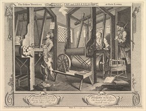 The Fellow 'Prentices at their Looms: Industry and Idleness, plate 1, September 30, 1747. Creator: William Hogarth.