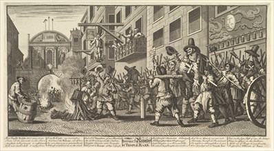 Burning the Rumps at Temple Bar (Twelve Large Illustrations for Samuel Butler's Hudibra..., 1725-68. Creator: William Hogarth.