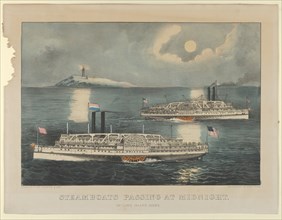 Steamboats Passing at Midnight - On Long Island Sound