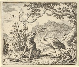 The Stork Removes a Bone from the Wolf's Throat. From Hendrick van Alcmar's Renard The Fox