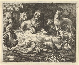 The Rooster Accuses Renard of Murdering his Chicken. From Hendrick van Alcmar's Renard The Fox