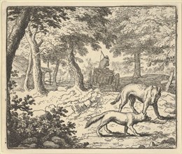The Wolf Accuses Renard of Eating the Fish that He Stole. From Hendrick van Alcmar's Renard The Fox