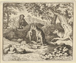 The Badger Hurries to Warn Renard of the Lion's Intention. From Hendrick van Alcmar's Renard The Fox