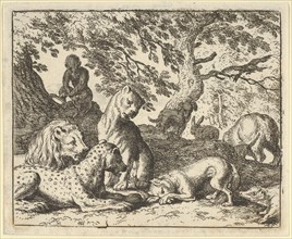 Renard Falsely Accuses His Father of Conspiring Against the Lion. From Hendrick van Alcmar's Renard The Fox